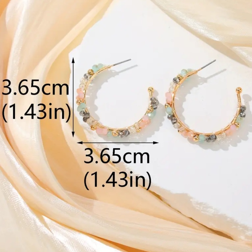 Elegant Gold and Multicolor Beaded Hoop Earrings - Picture 3 of 4